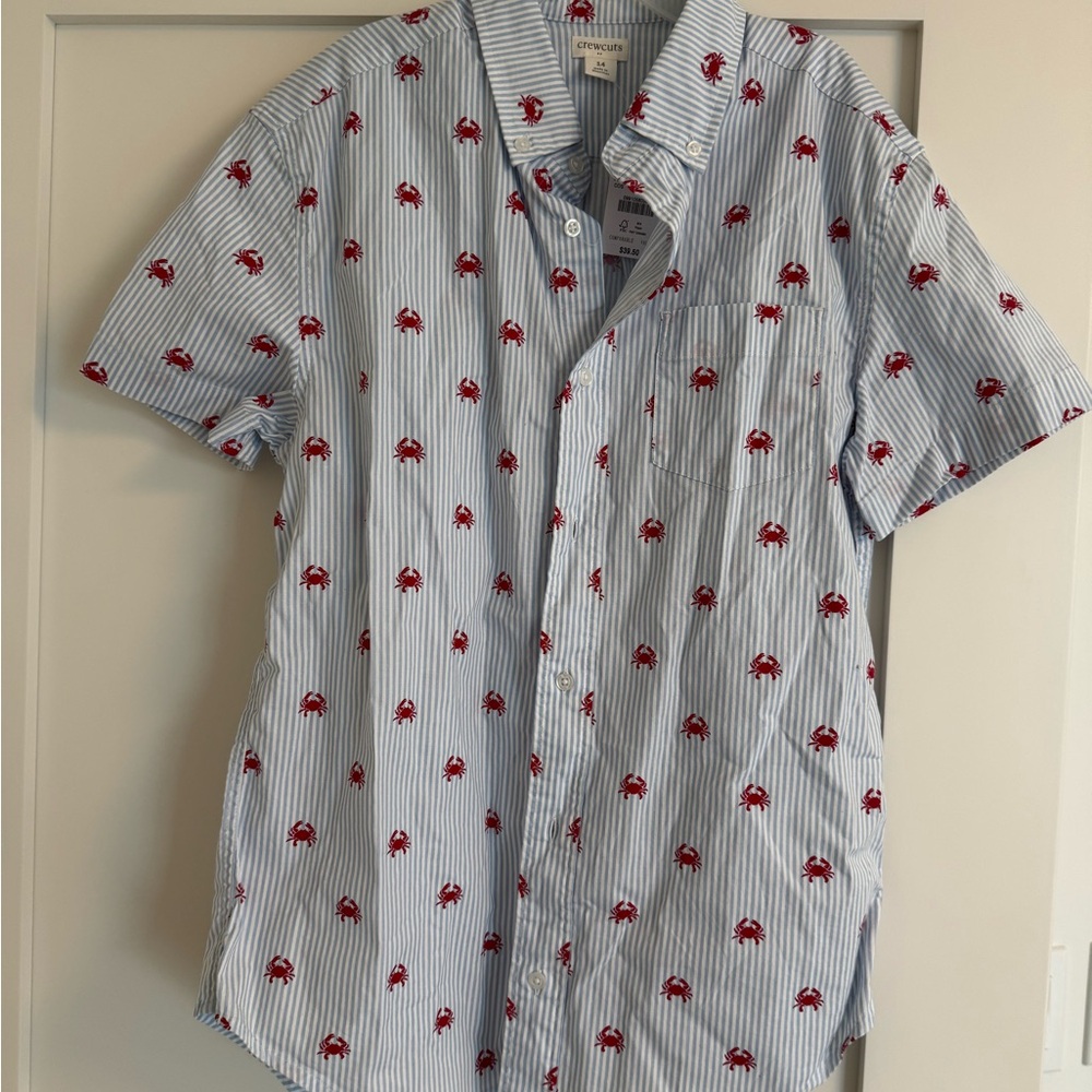 Crewcuts Blue Striped Shirt with Red Crab Design